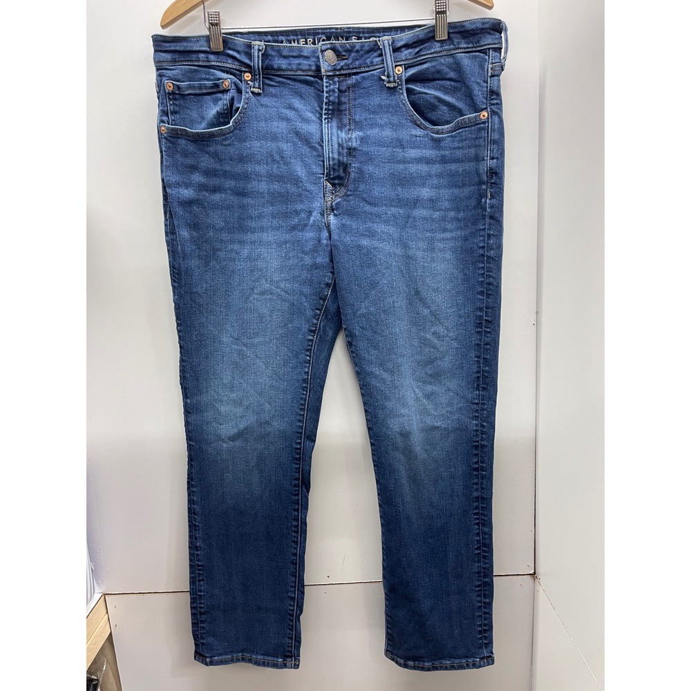 American Eagle Airflex+ Slim Straight Jeans Mens 38x30 Medium Wash Blue Stretch